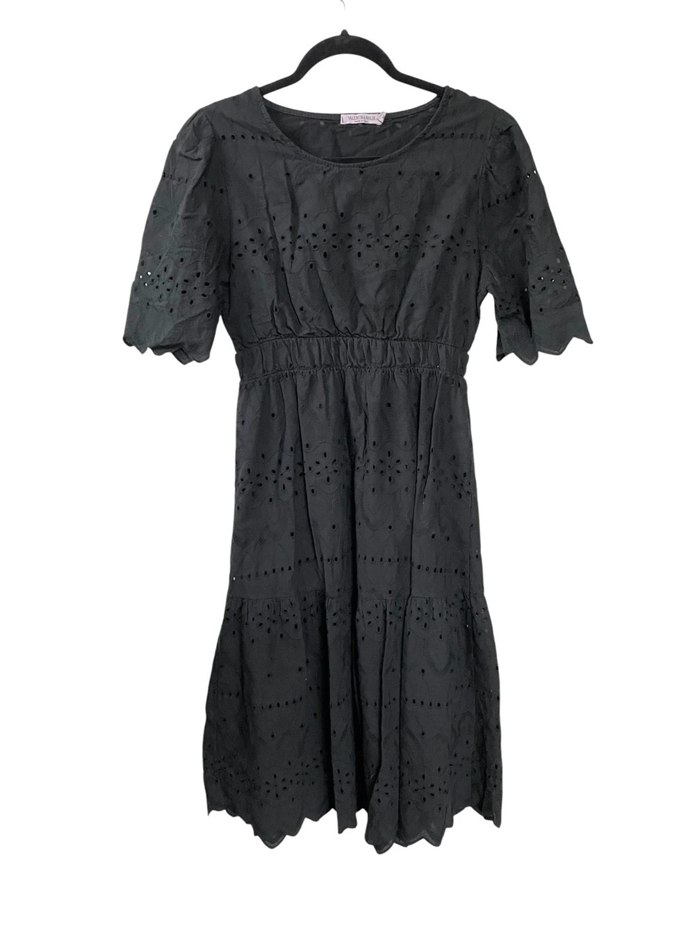 VALENTINA NALDI Italy Black Eyelet Midi Dress M
